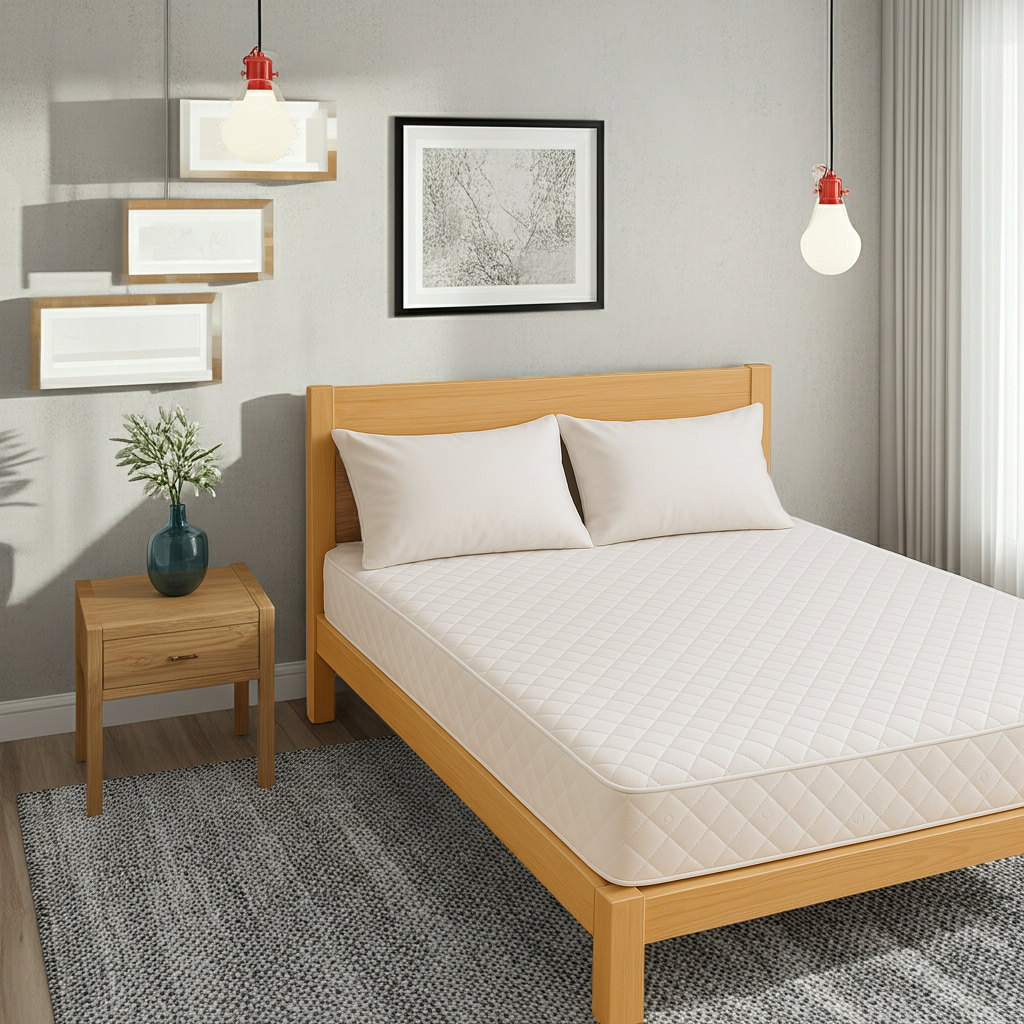 Lit 2 places + Matelas épaisseur 15 + 2 Coussins